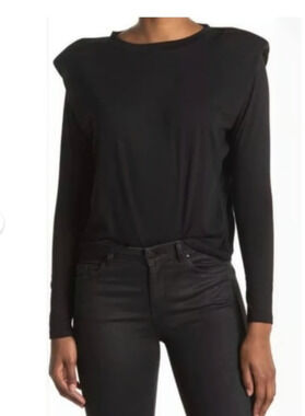 BB Dakota new casual SMALL Black Long Sleeve Shoulder Padded Top - New Women